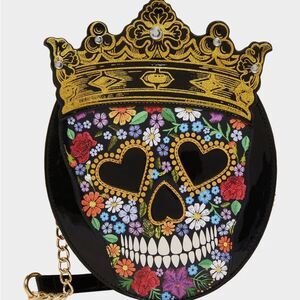 Betsey Johnson Halloween "Sugar Skull Queen" Black Patent Leather Xbody